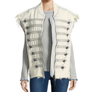 Free People Officer Sleeveless Denim Jacket M/L Acid wash Blue S2018 NWT